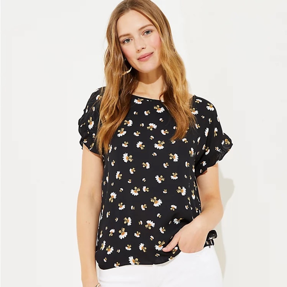 Loft Lily Petal Sleeve Mixed Media Top